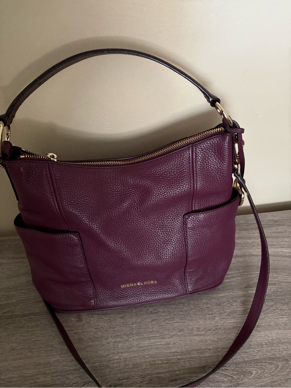 Michael Kors Pebbled Leather Hobo in Plum with Gold Hardware